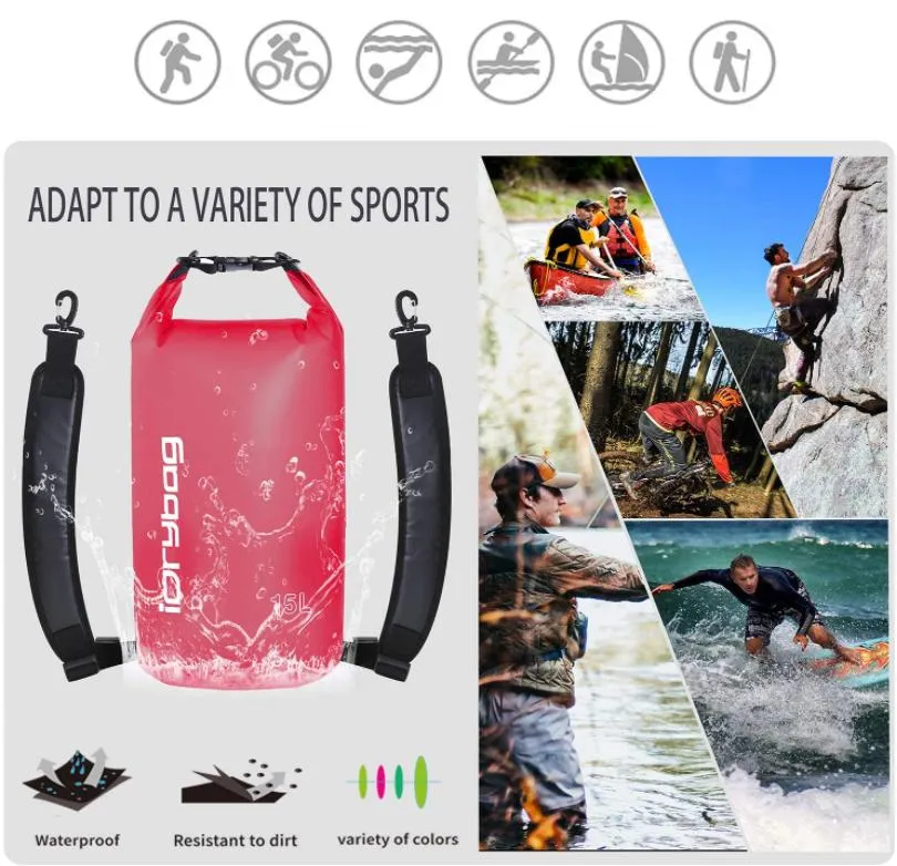 2L/5L/10L/15L/20L Lightweight Dry Sack Water Sports Marine Waterproof Bag Roll Top for Kayaking Boating Canoeing Clear Dry Bag Waterproof Floating