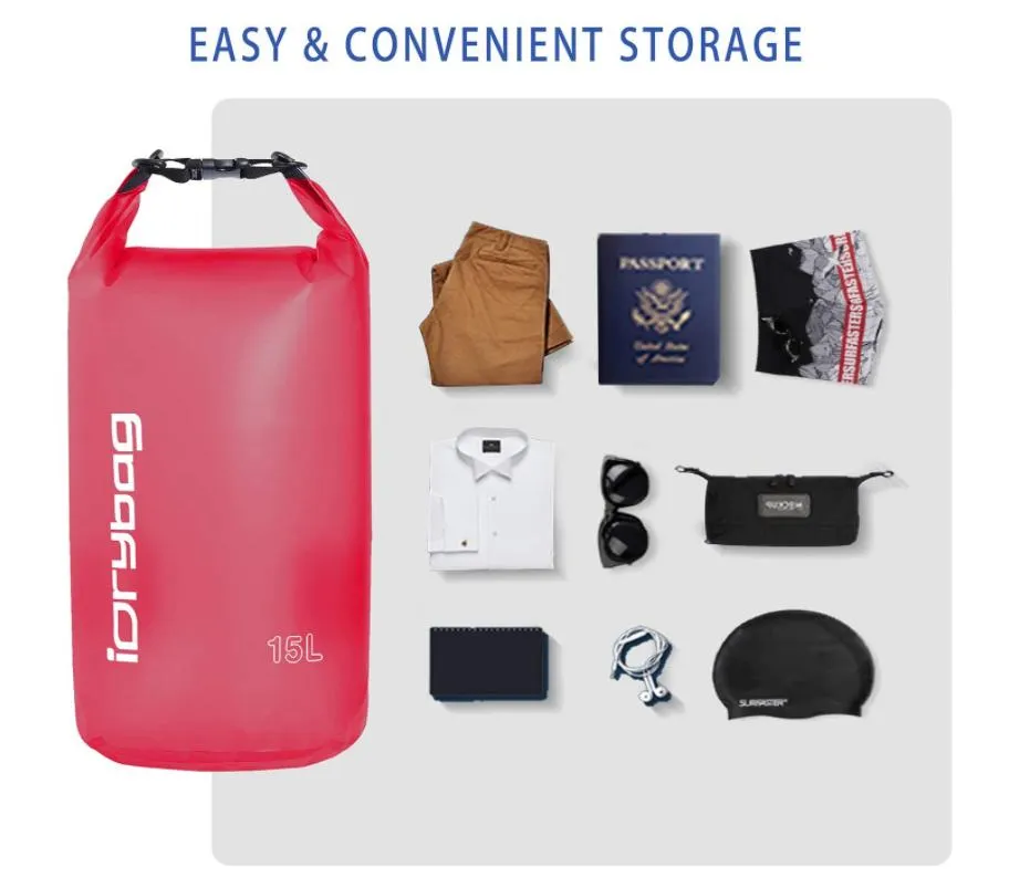 2L/5L/10L/15L/20L Lightweight Dry Sack Water Sports Marine Waterproof Bag Roll Top for Kayaking Boating Canoeing Clear Dry Bag Waterproof Floating