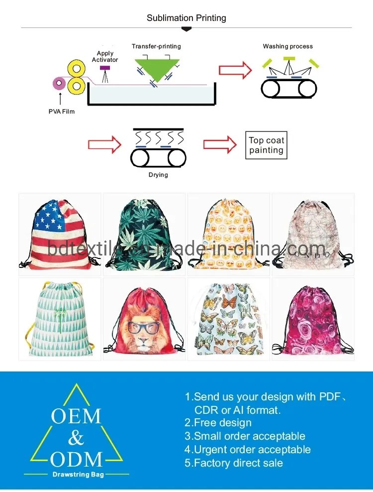 420d Mixed Color Promotional Polyester Waterproof Drawstring Backpack Bag