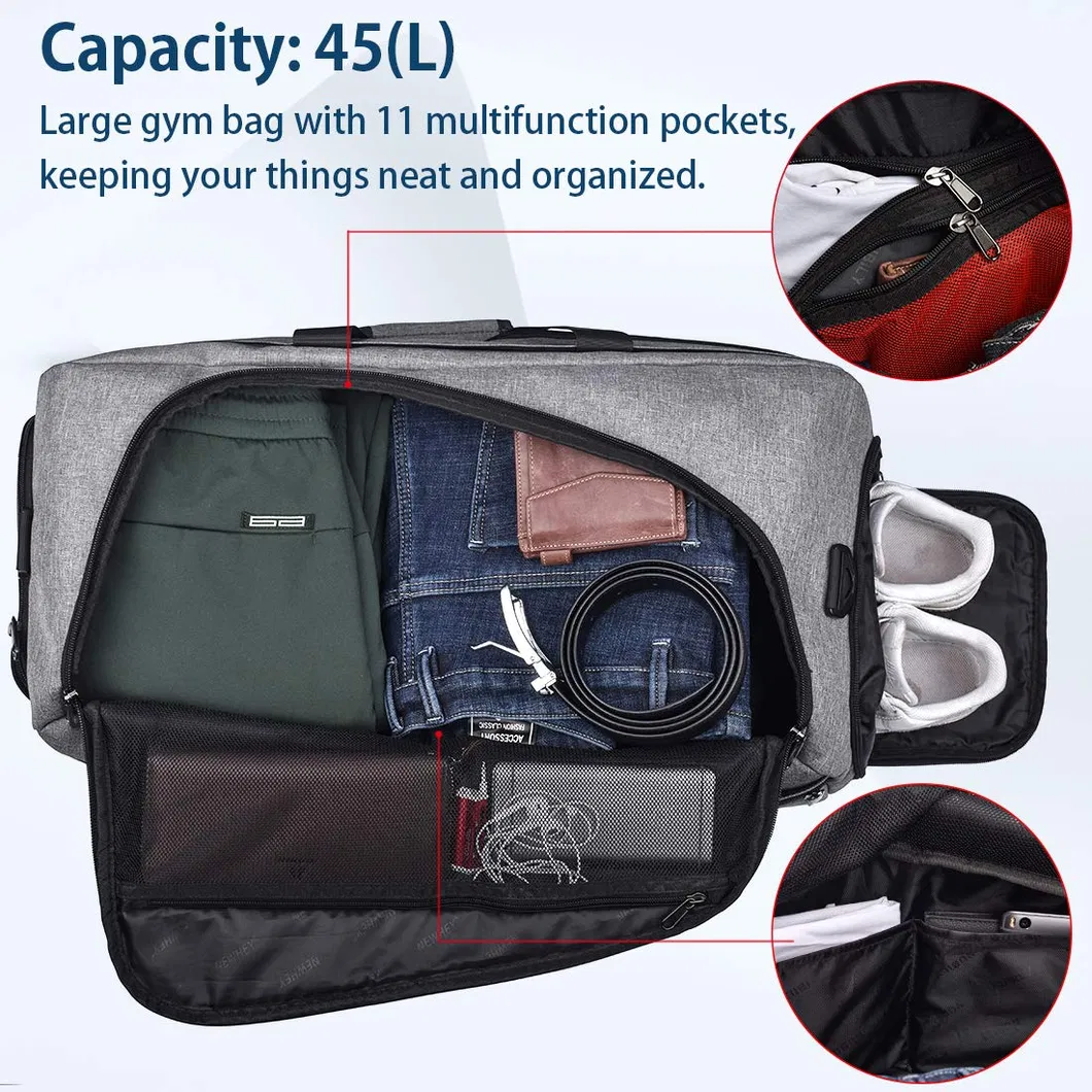 45L Gym Bag Sports Duffle Bag with Shoes Compartment Waterproof Large Travel Duffel Bags Weekender Overnight Bag for Men Women