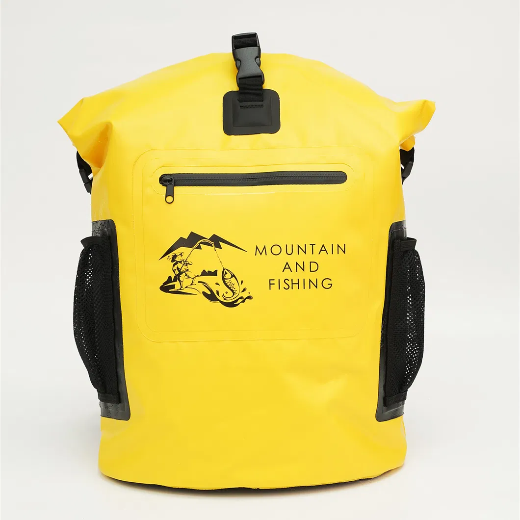 500d PVC Tarpaulin Fashion Waterproof Bag 30L Capacity Hiking Bag Backpack Roll-Top Closure Waterproof Zipper Pocket and Mesh Bags