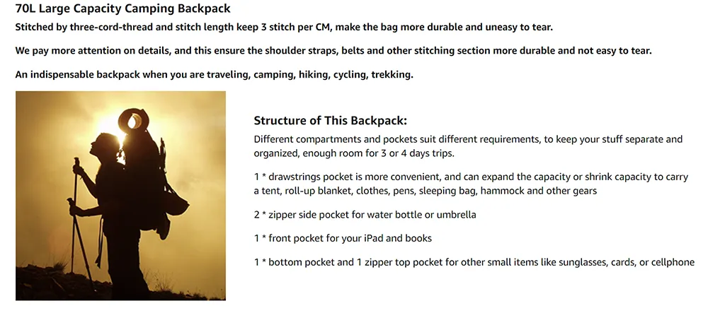 Camping Hiking Backpack Molle Rucksack Waterproof Traveling Daypack