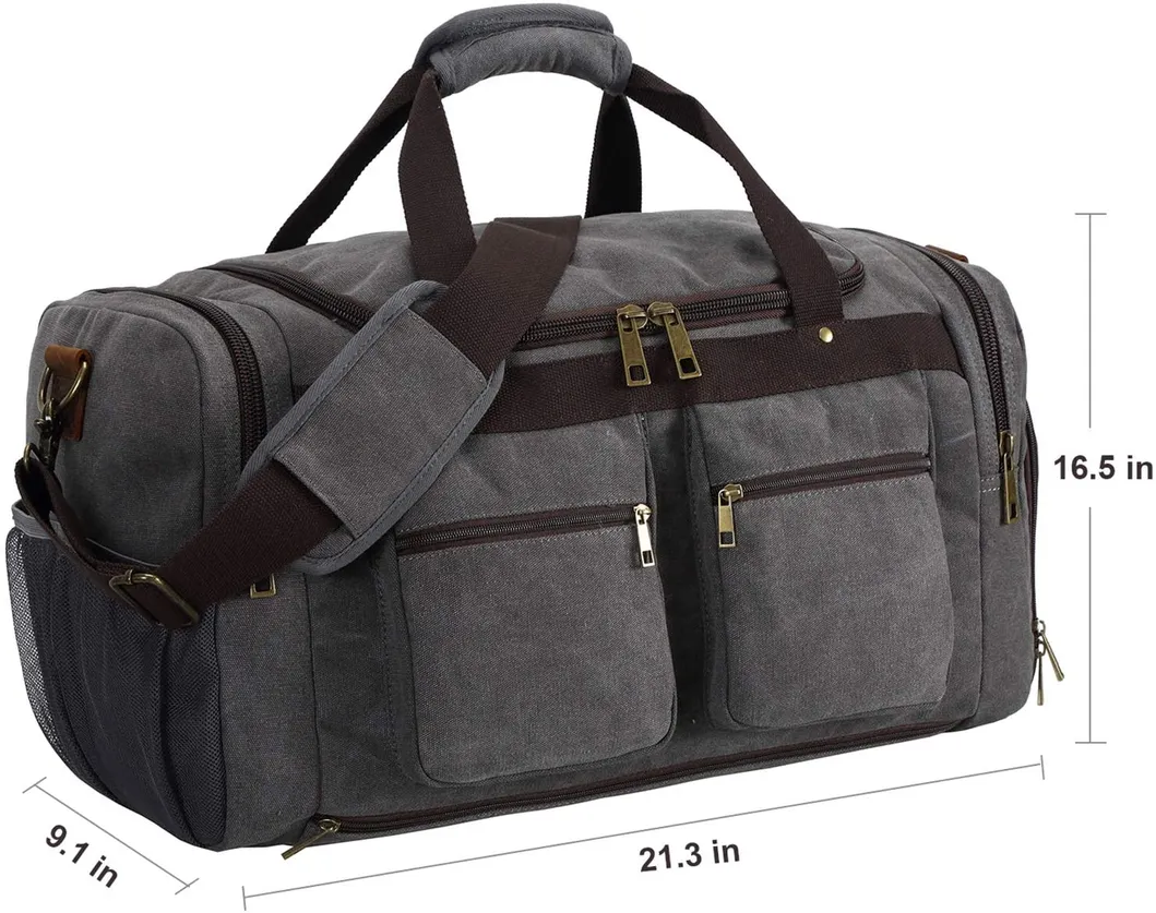 Canvas Duffel Bag Vintage Weekender Overnight Bag Travel Tote Luggage Sports Duffle with Shoe Compartments