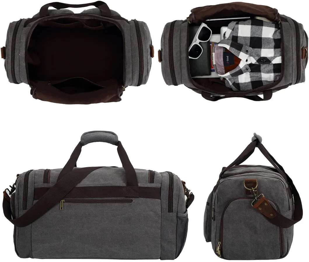 Canvas Duffel Bag Vintage Weekender Overnight Bag Travel Tote Luggage Sports Duffle with Shoe Compartments