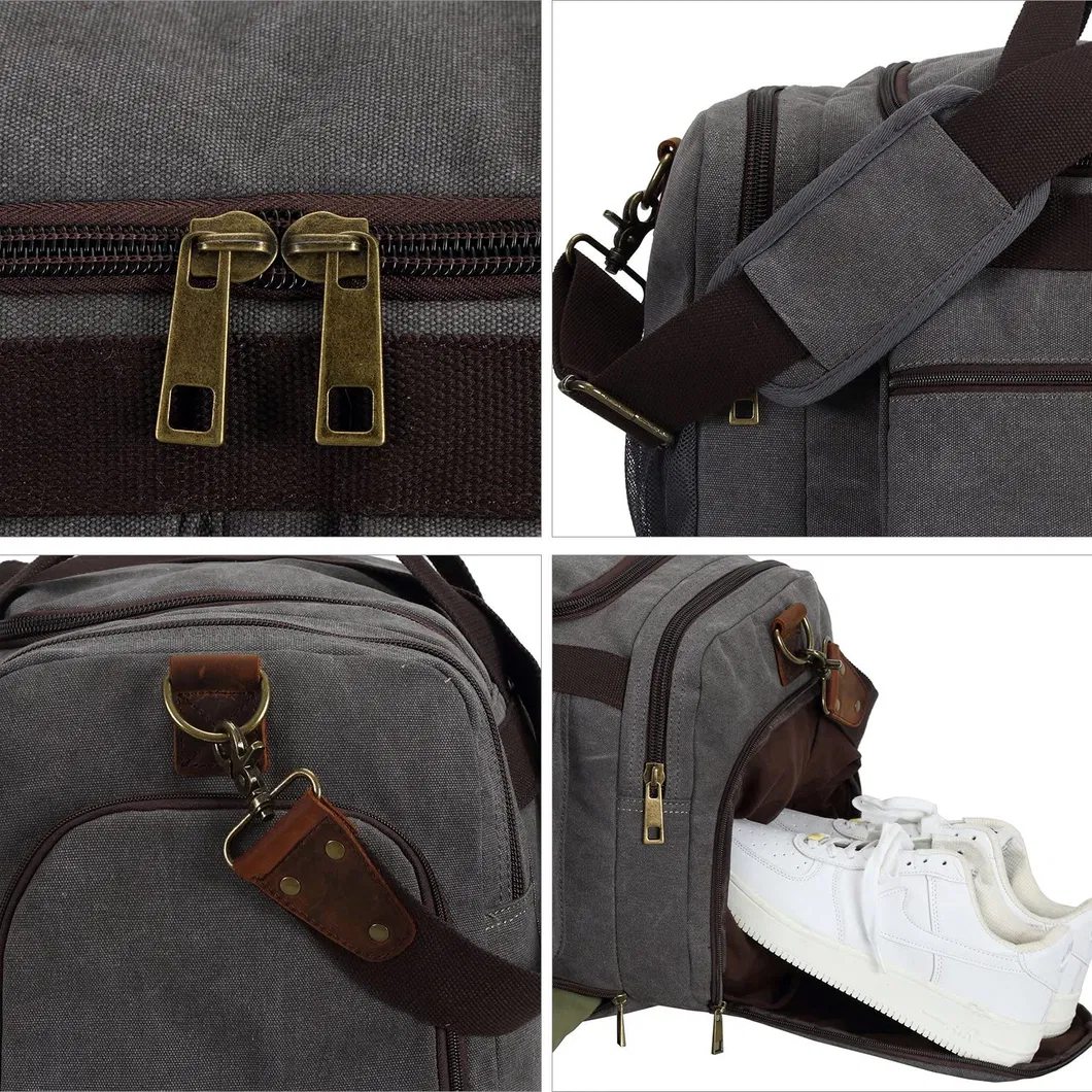 Canvas Duffel Bag Vintage Weekender Overnight Bag Travel Tote Luggage Sports Duffle with Shoe Compartments