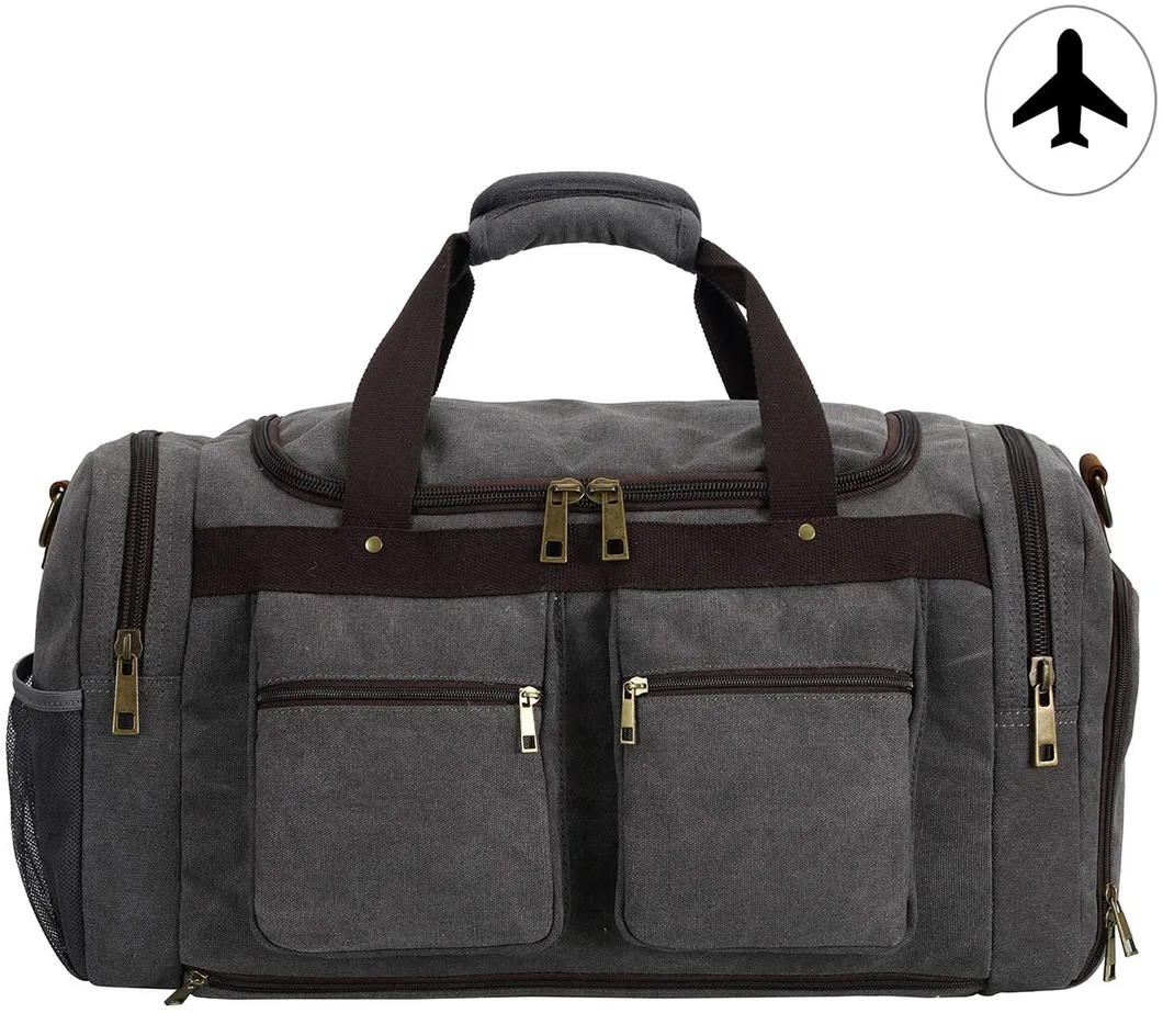 Canvas Duffel Bag Vintage Weekender Overnight Bag Travel Tote Luggage Sports Duffle with Shoe Compartments