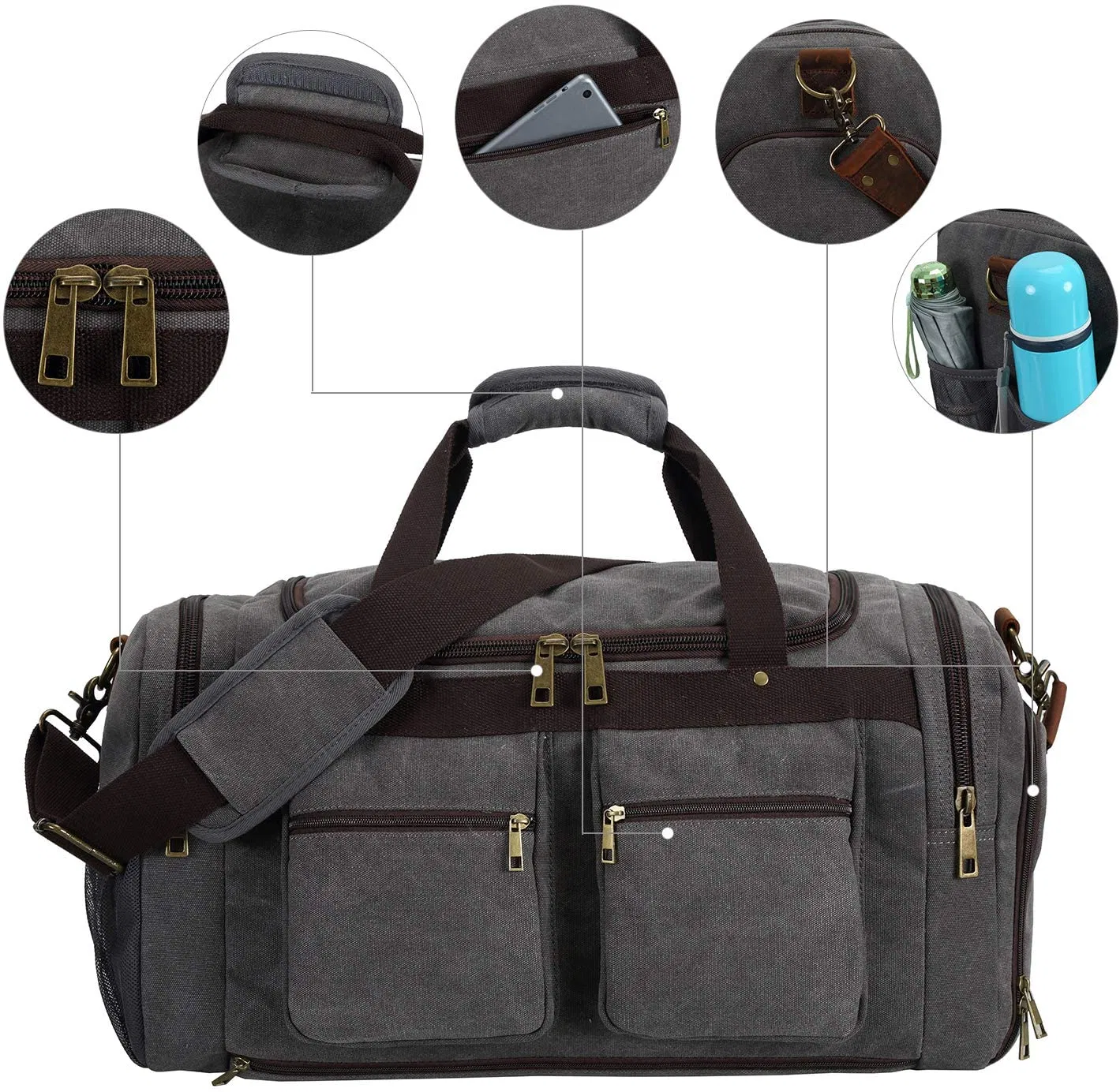 Canvas Duffel Bag Vintage Weekender Overnight Bag Travel Tote Luggage Sports Duffle with Shoe Compartments