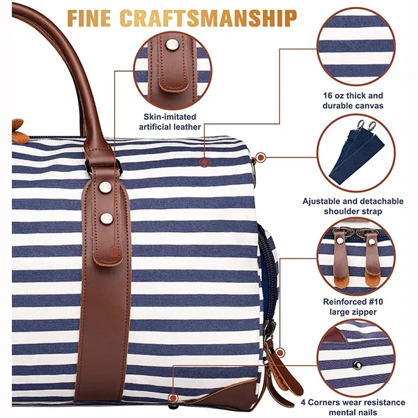 Canvas Leather Duffle Bag Overnight Travel Carry on Tote Bag