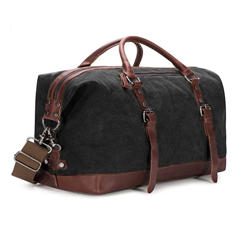 Canvas PU Leather Travel Tote Duffel Bag Carry on Bag Weekender Overnight Bag