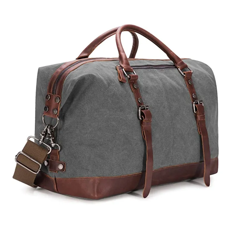 Canvas PU Leather Travel Tote Duffel Bag Carry on Bag Weekender Overnight Bag