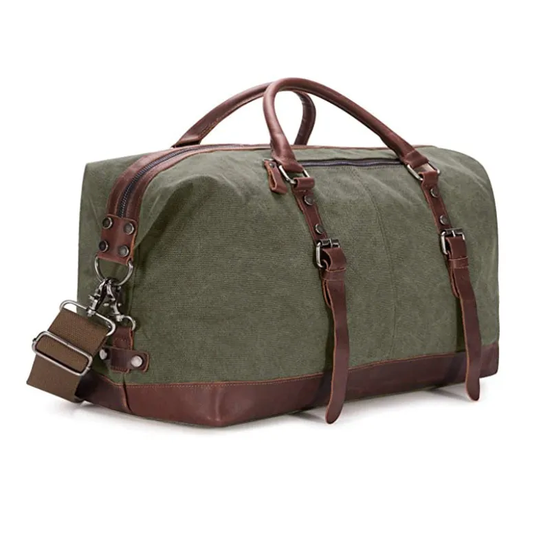 Canvas PU Leather Travel Tote Duffel Bag Carry on Bag Weekender Overnight Bag