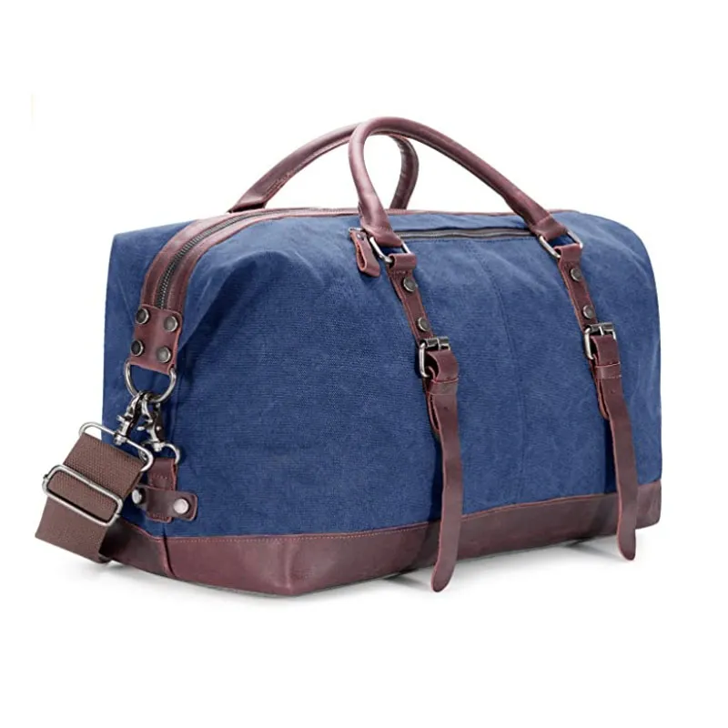 Canvas PU Leather Travel Tote Duffel Bag Carry on Bag Weekender Overnight Bag