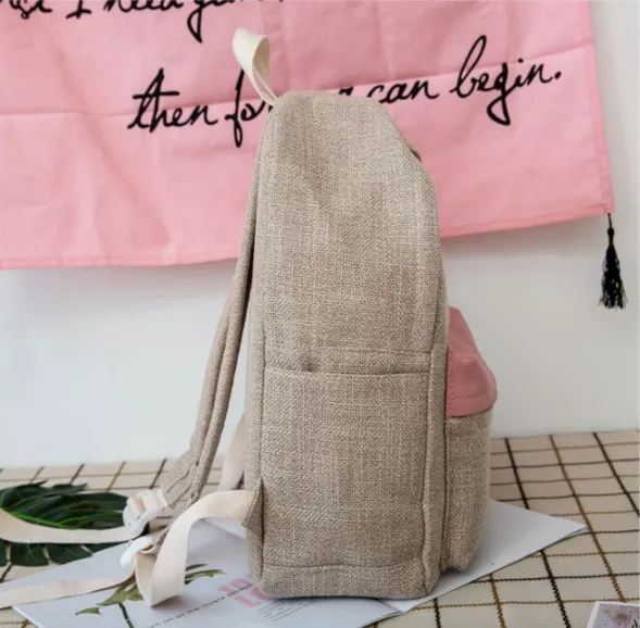China Factory Wholesale New Simple Style Preppy Girl Linen High Women Middle School Backpack