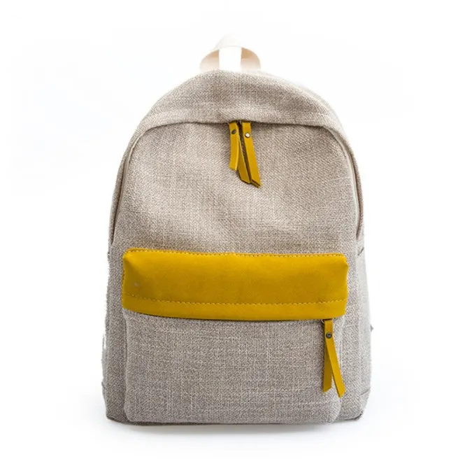 China Factory Wholesale New Simple Style Preppy Girl Linen High Women Middle School Backpack