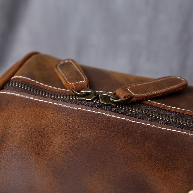 Crazy Horse Leather Duffel Bag with Shoes Compartment Vintage Brown Real Leather Travel Bag for Men