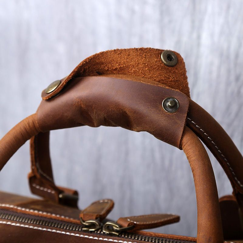 Crazy Horse Leather Duffel Bag with Shoes Compartment Vintage Brown Real Leather Travel Bag for Men