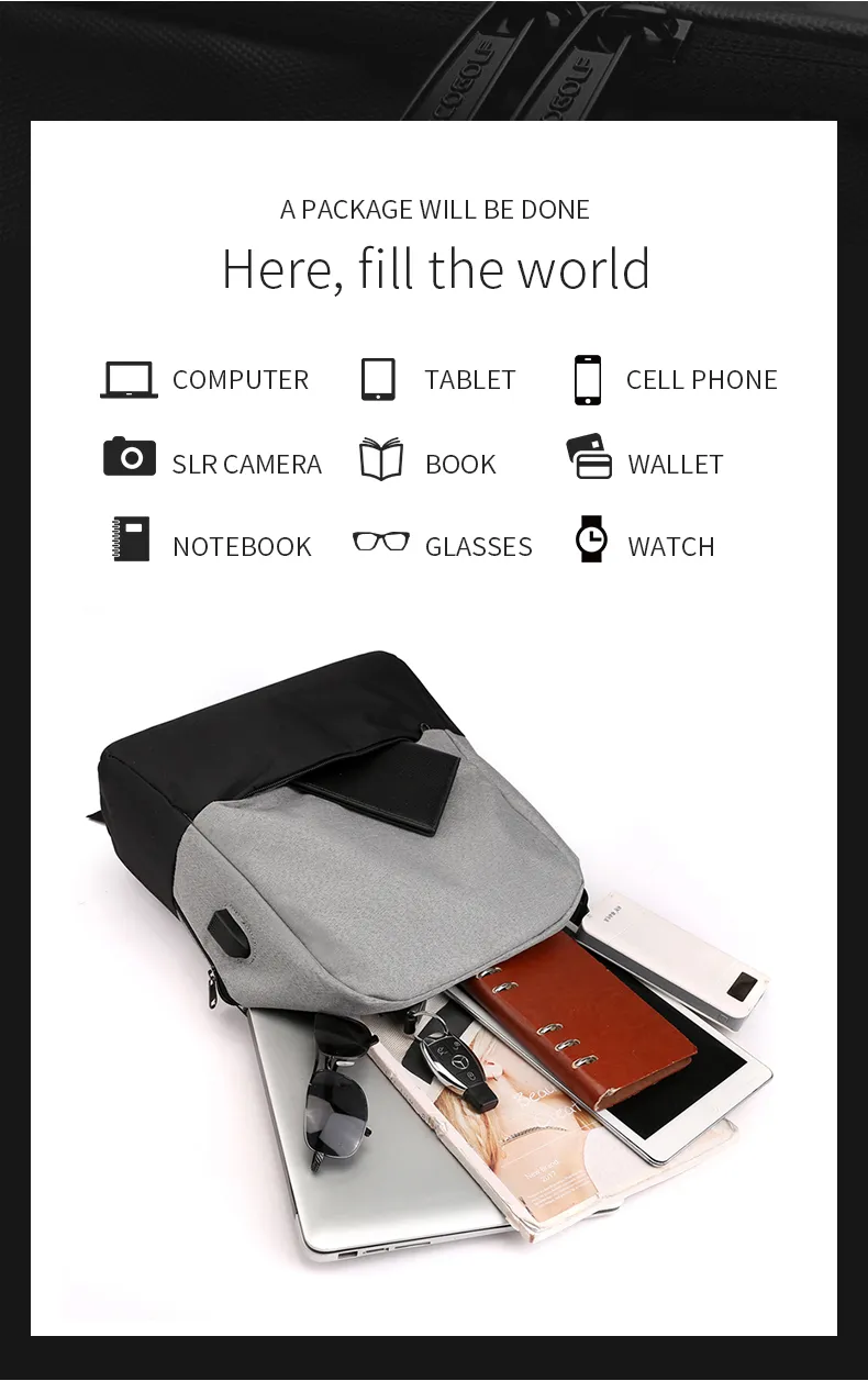 Custom Plain Computer Bag Backpack USB Waterproof Travelling Antitheft Laptop Backpack