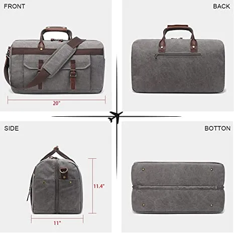 Duffle Bag for Men Waterproof Genuine Leather Canvas Travel Duffel Bags for Women Overnight Weekender Bag for Traveling