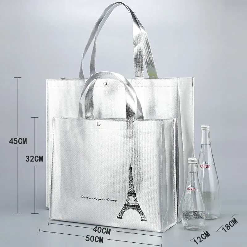 Eco Friendly Recyclable Biodegradable Customized Print Logo Promotional Non Woven Bag PP Non Woven Packaging Bagfashion Laser Shopping Bag Foldable Eco Grocery