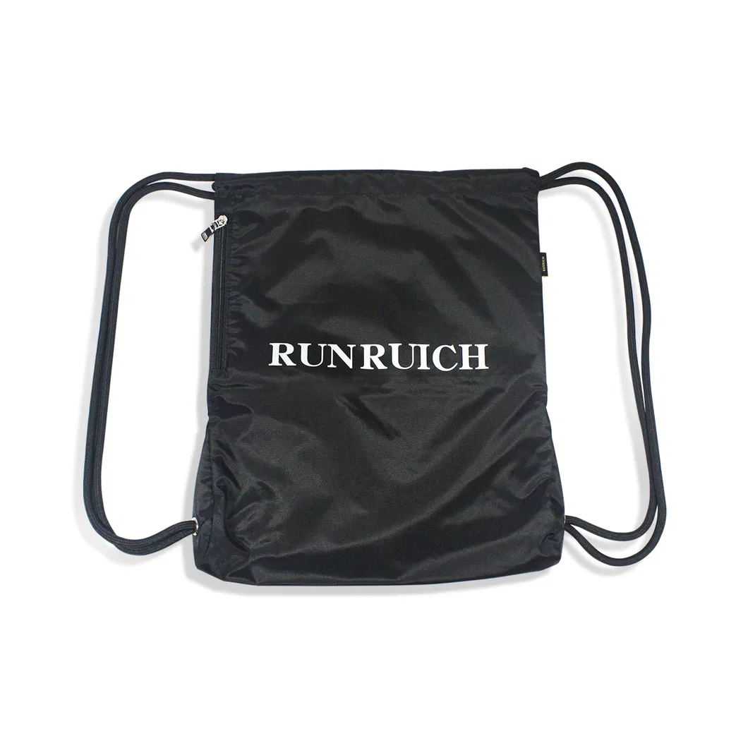 Factory High Quality Wholesaler 400d Nylon Waterproof Logo Printed Custom OEM Shoes Storage Sports Gym Shopping Travel Promotional Black Luggage Drawstring Bag