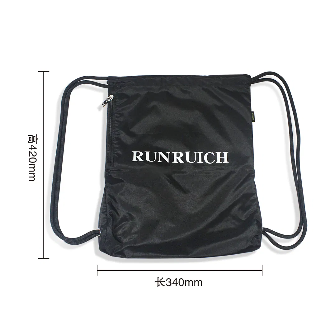 Factory High Quality Wholesaler 400d Nylon Waterproof Logo Printed Custom OEM Shoes Storage Sports Gym Shopping Travel Promotional Black Luggage Drawstring Bag
