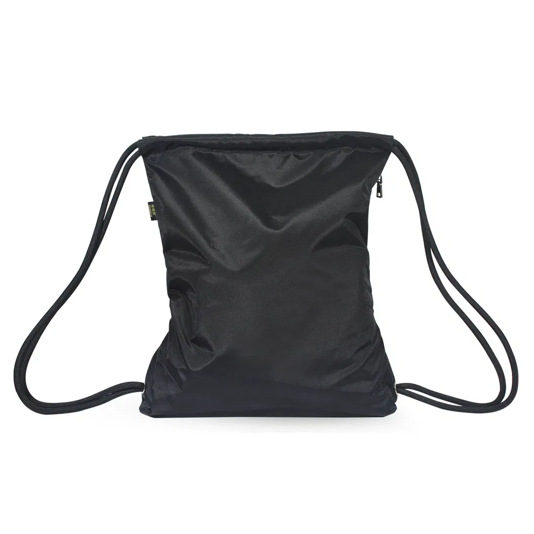 Factory High Quality Wholesaler 400d Nylon Waterproof Logo Printed Custom OEM Shoes Storage Sports Gym Shopping Travel Promotional Black Luggage Drawstring Bag
