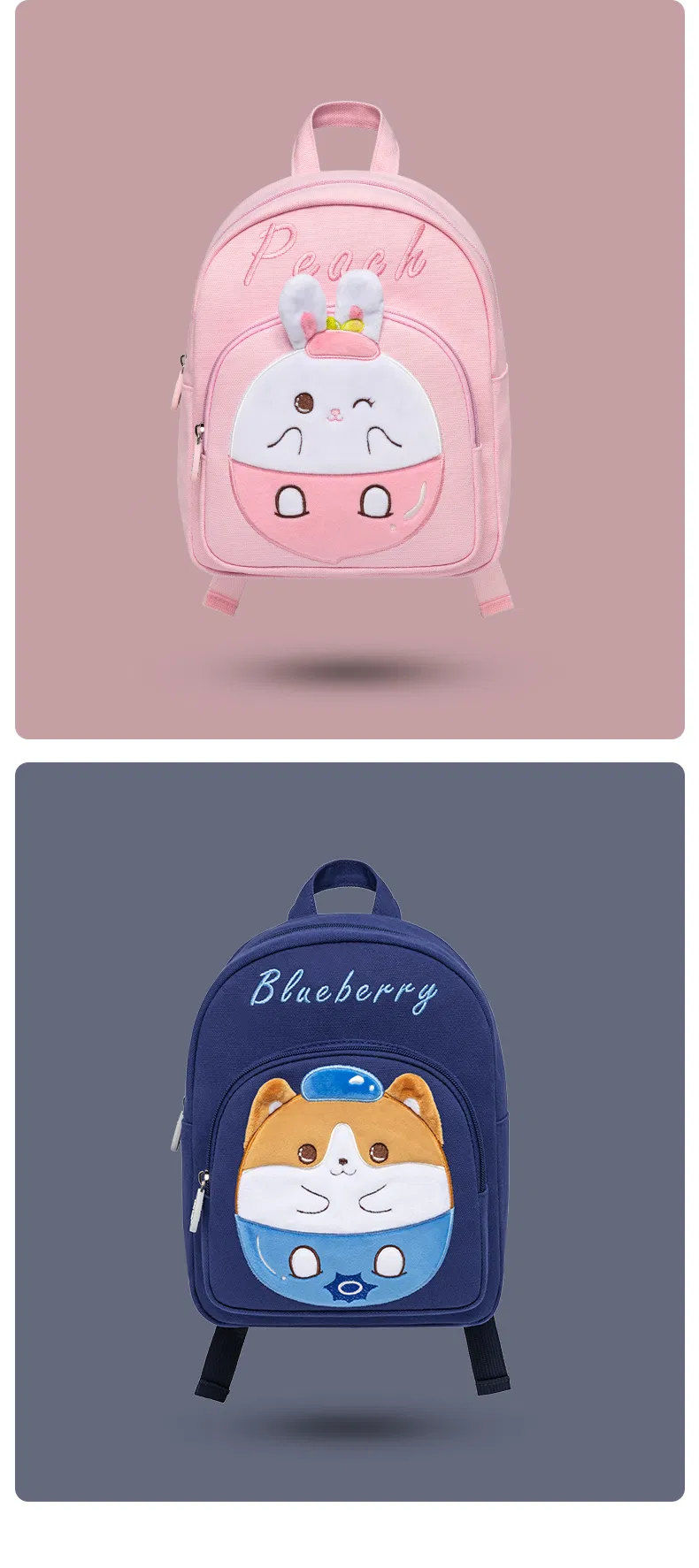 Factory White Canvas Fruit Animal Character OEM Custom Embroidery Unisex Cartoon Cute Outdoor Travel Park School Children Doll Toy Clothes Packing Kids Bag