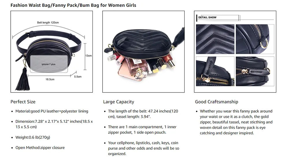 Fanny Packs Women Fashion Waist Bag Leather Belt Bum Bag