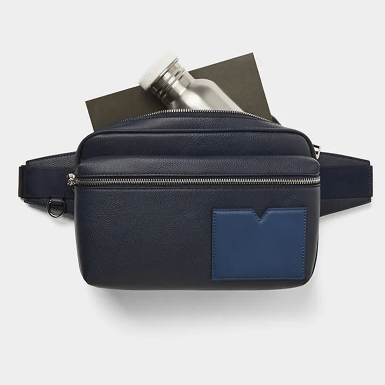 Fashion Casual Fanny Pack Black PU Leather Belt Waist Bag