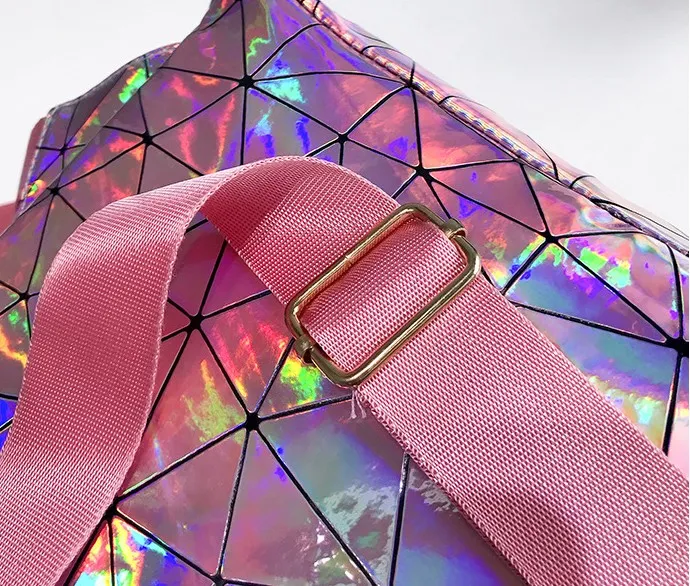 Fashion Hologram Backpack for Women PU Leather Mixed Textile Bags Traveling School Backpack