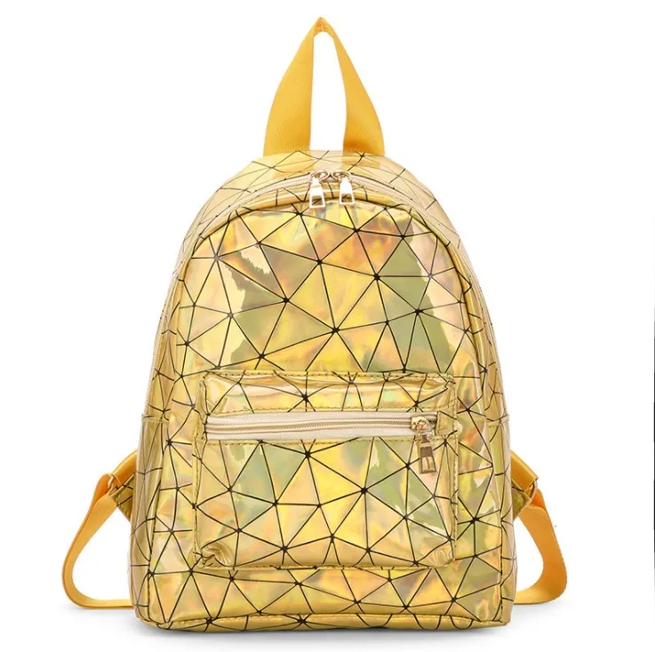 Fashion Hologram Backpack for Women PU Leather Mixed Textile Bags Traveling School Backpack