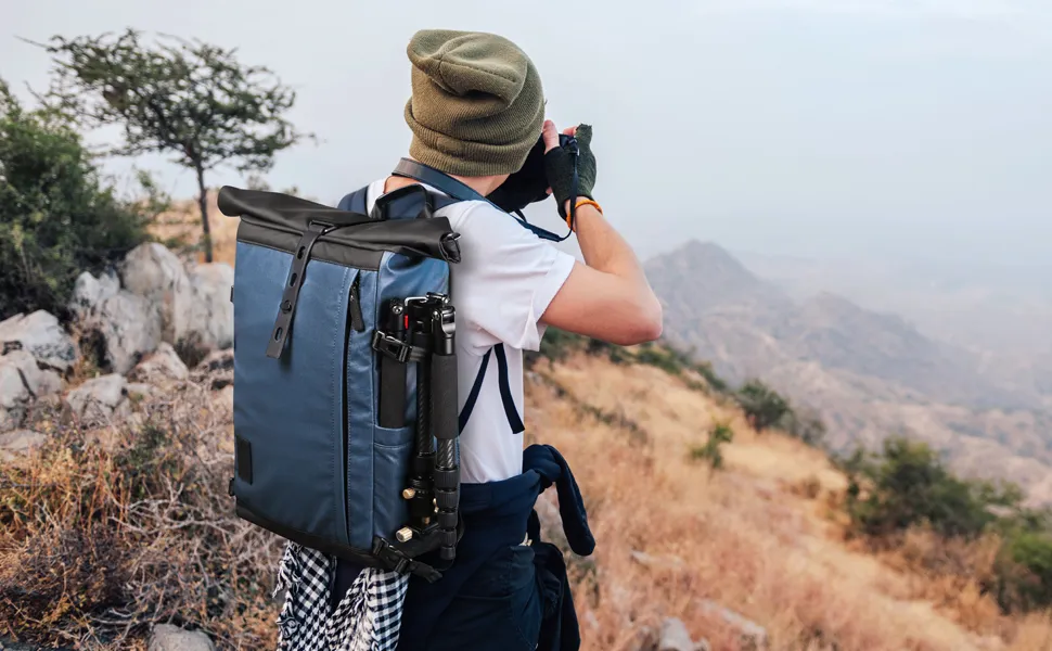 Fashion Outdoor Roll Top Backpack Rucksack School Durable Canvas Laptop Daypack Bag Casual Outdoor Travel Hiking Bag for Men Women