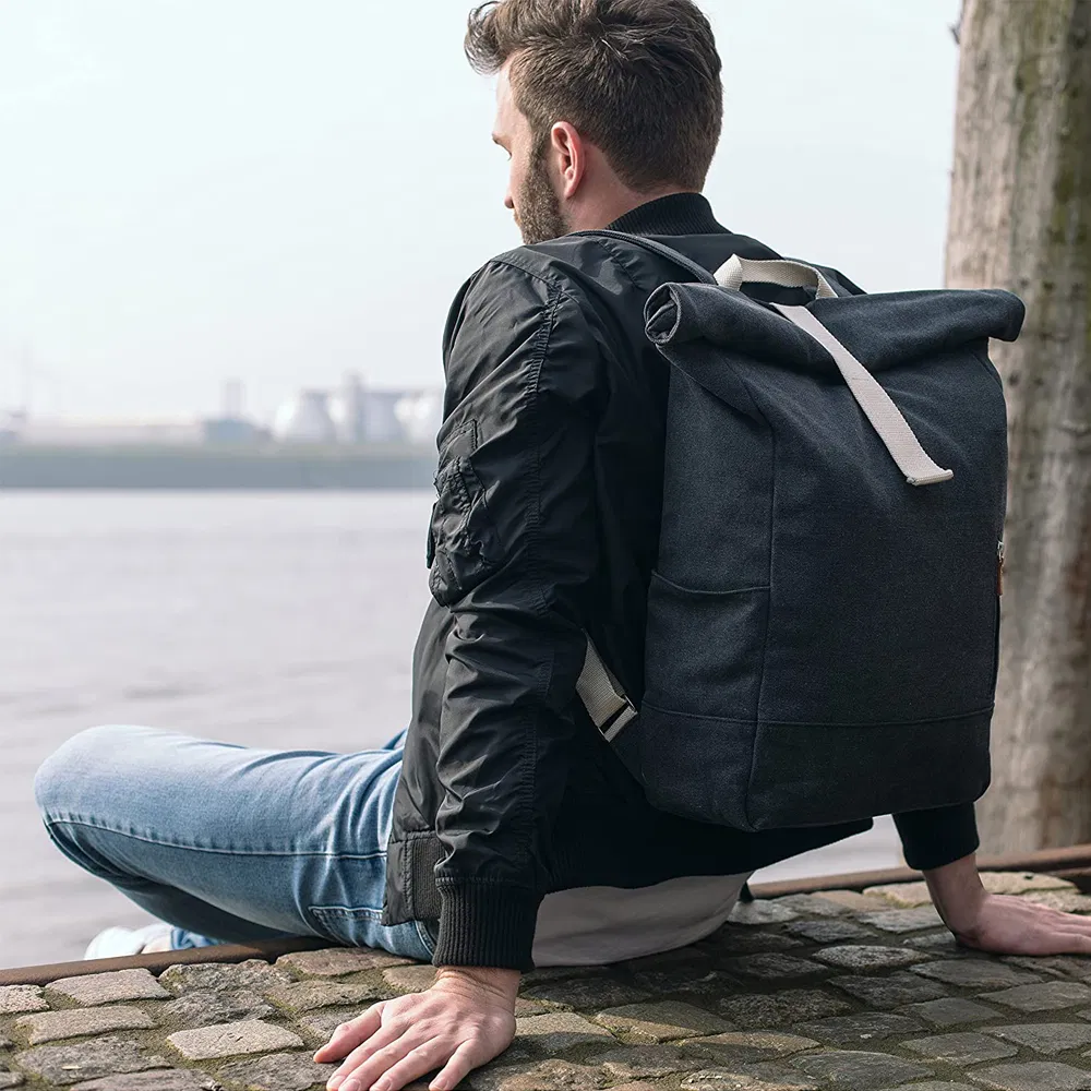 Fashion Outdoor Roll Top Backpack Rucksack School Durable Canvas Laptop Daypack Bag Casual Outdoor Travel Hiking Bag for Men Women