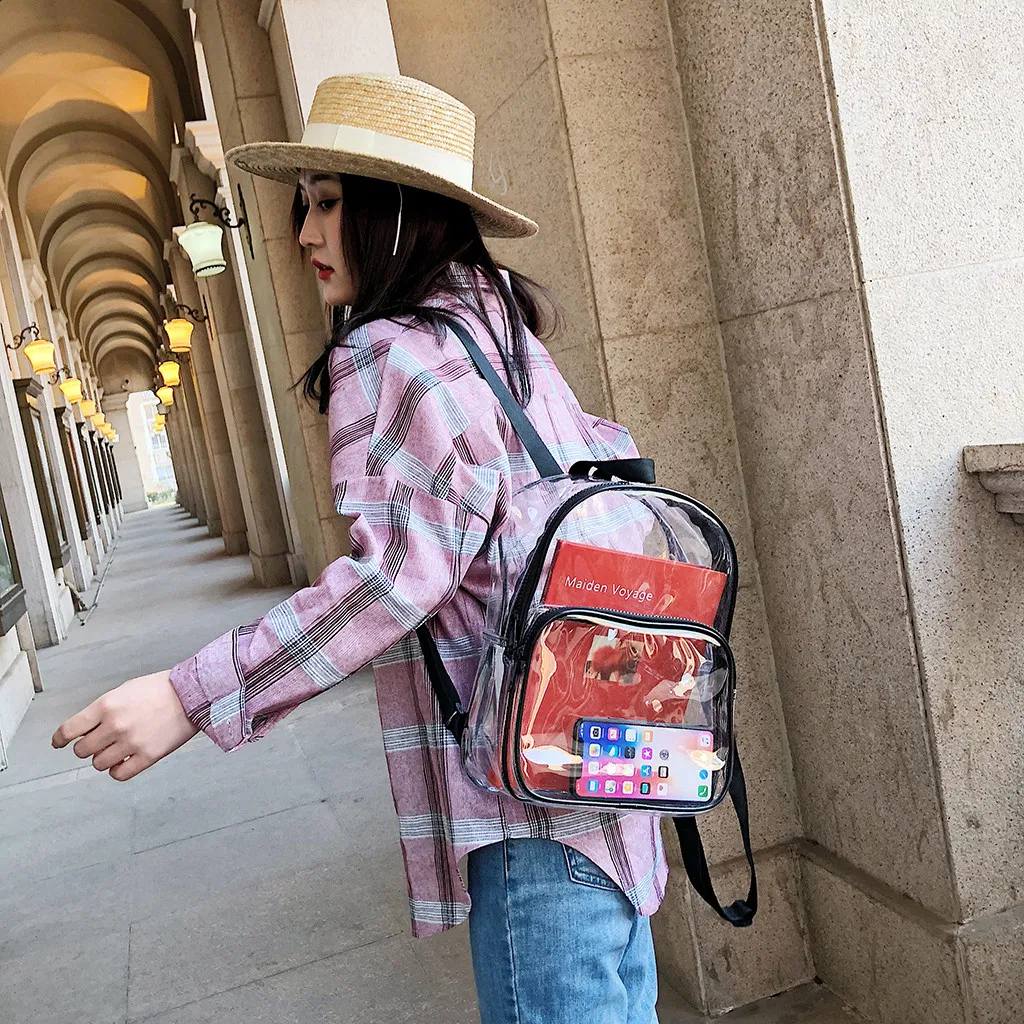 Fashion Women Backpack Transparent Versatile Student Bags High Quality Youth Leather Backpacks
