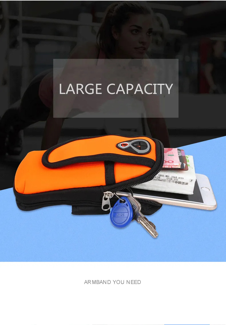 Fashionable Waterproof Phone Arm Case Brand New Neoprene Double Pockets Running Armband Arm Bag