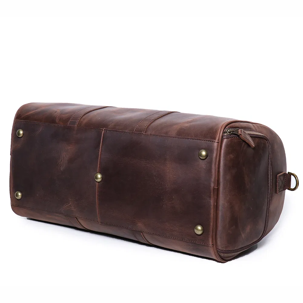 Hand-Made Mens Custom Leather Travel Luggage Bag Retro Duffel Bag with Shoe Apartment Leather Travel Bag