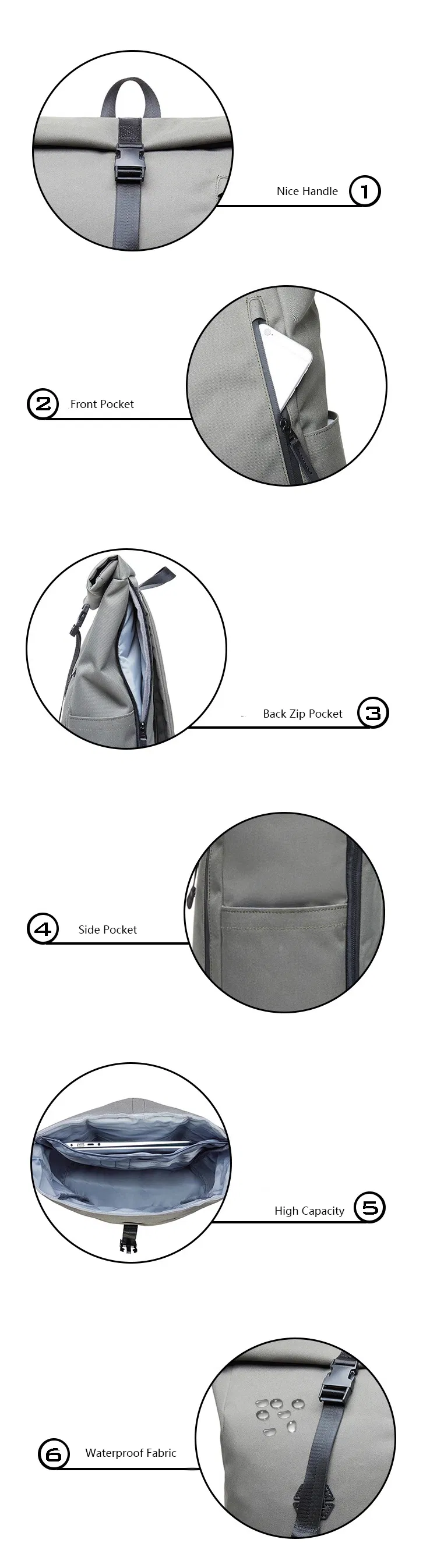 High Quality Polyester Waterproof Travel Roll Top Bag Rolling Backpack