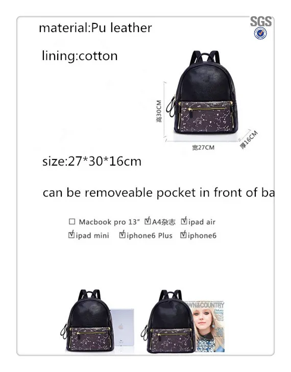 Latest PU Leather Travelling Casual Ladies Backpack Wallet Set