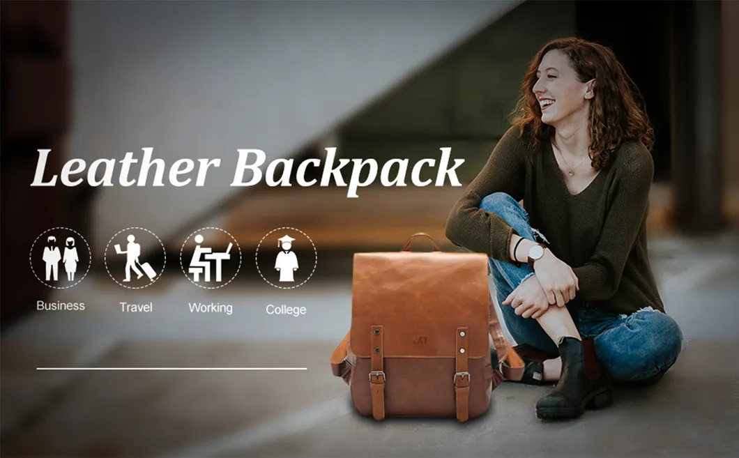 Leather Backpack Vintage Laptop Bookbag Women College School Bookbag