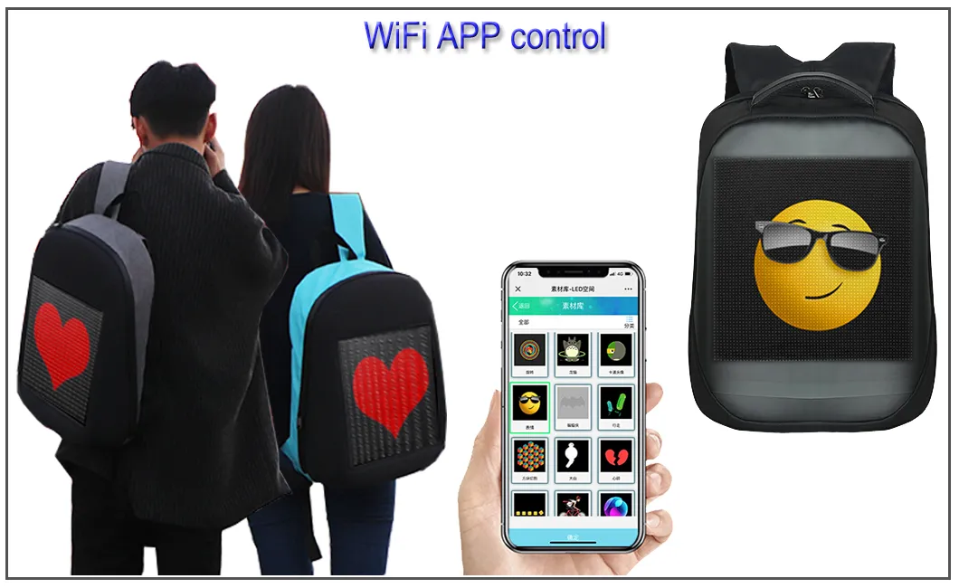 Light Weight Waterproof WiFi APP Control LED Screen Display Travelling Walking Billboard Advertising Showing LED City Backpack