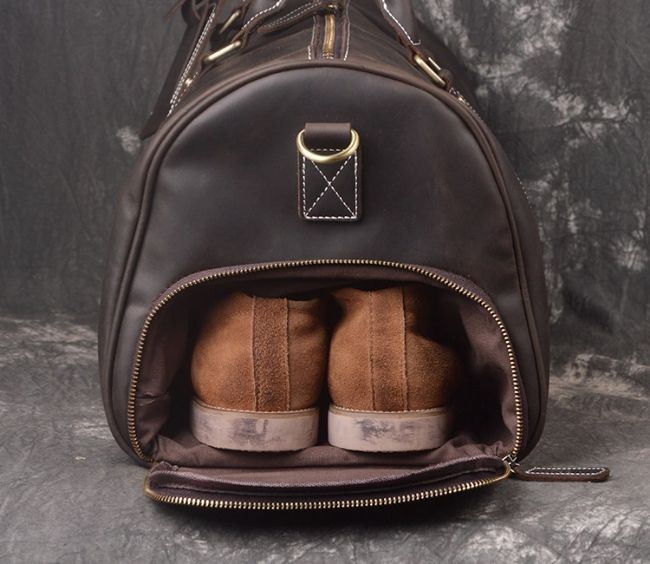 Luxury Hand Made Designer Dark Brown Color Large Capacity Custom Travel Duffel Bag Leather Duffle Bag