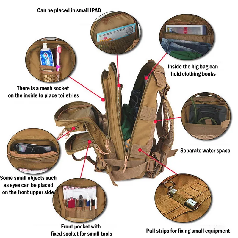 Mens Outdoor Waterproof Camping Rucksack Large Capacity Military Backpacks