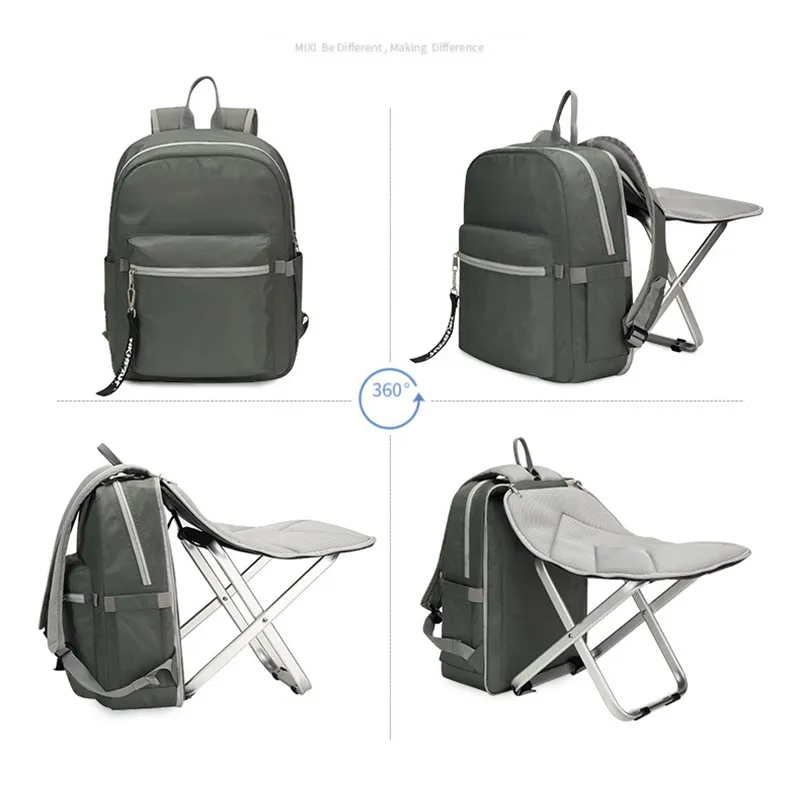 Multi-Functional Storage Waterproof Travel School Backpack with Portable Folding Stool
