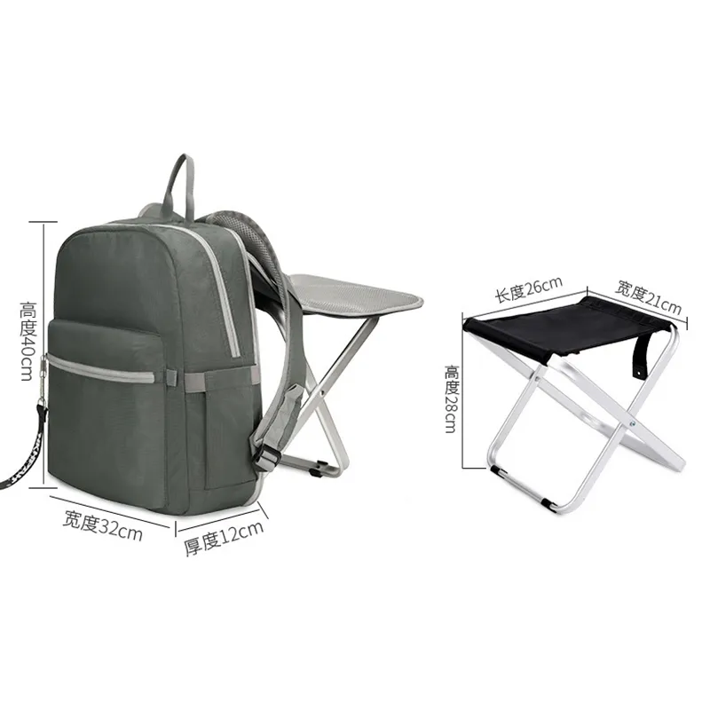 Multi-Functional Storage Waterproof Travel School Backpack with Portable Folding Stool