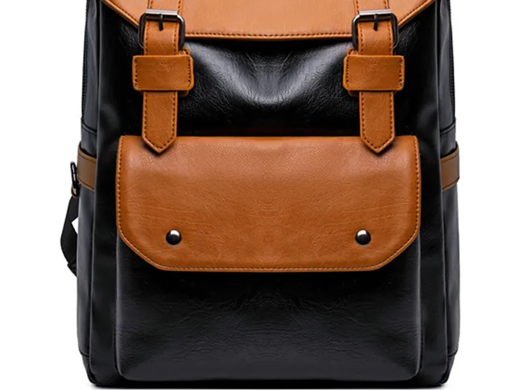 New Design Outdoor Travelling School PU Leather Mixed Color Laptop Backpack for Men