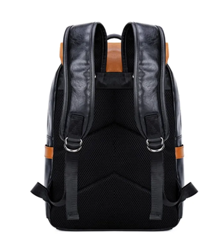 New Design Outdoor Travelling School PU Leather Mixed Color Laptop Backpack for Men