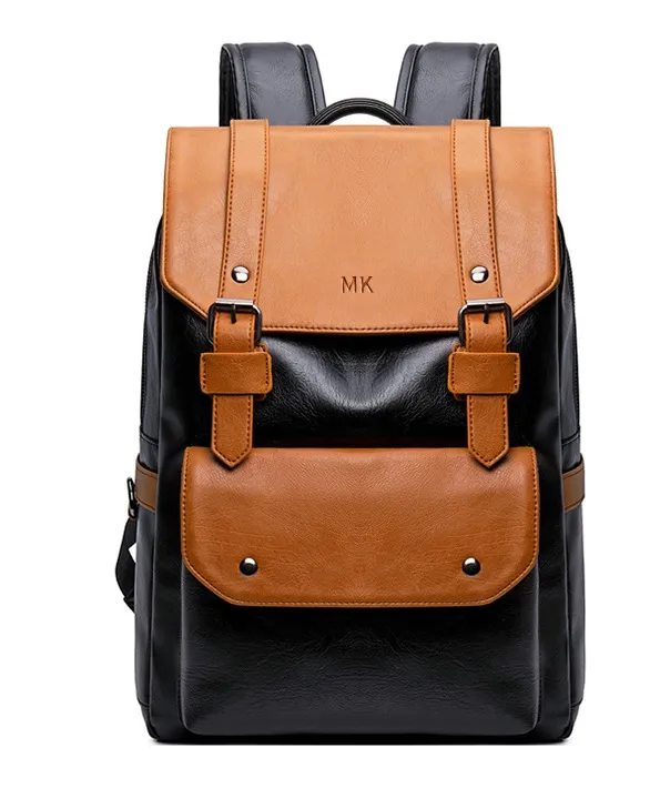New Design Outdoor Travelling School PU Leather Mixed Color Laptop Backpack for Men