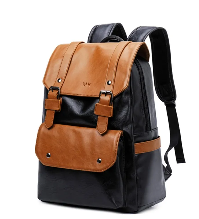 New Design Outdoor Travelling School PU Leather Mixed Color Laptop Backpack for Men