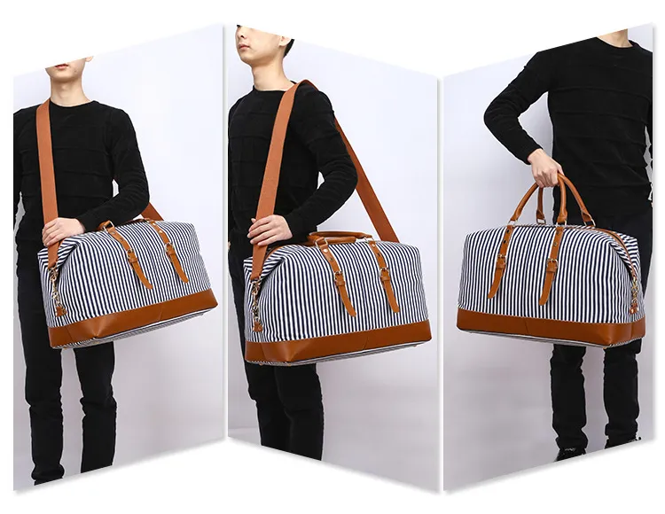 SA64 Stripe Overnight Waterproof Sport Gym Duffle Luggage Bags Large Wholesale Luxury Designer Leather Waterproof Custom Canvas Travel Bag