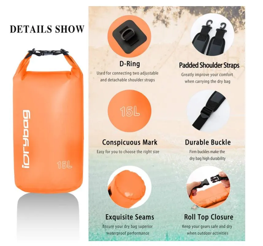 The Hot in 2021 Lightweight Dry Sack Water Sports Marine Waterproof Bag Roll Top for Kayaking Boating Canoeing Swimming Hiking Camping Beach Waterproof Bag